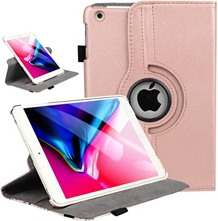 iPad Mini 1/2/3 Case 360 Degree Rotating Stand Case Cover with Auto Sleep/Wake Feature Smart PU Leather Cover for iPad Mini 3 case/ipad Mini 2 case/ipad Mini 1 case(Rose Gold)