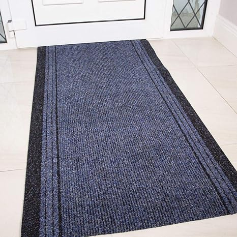 The Rug House Navy Rubber Backed Very Long Hallway Hall Runner Narrow Rugs Custom Length - Sold and Priced Per Foot