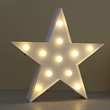 DELICORE JUHUI Marquee Light Star Shaped LED plastic Sign-Lighted Marquee STAR Sign Wall Décor Battery operated (White)