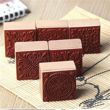 6 Styles DIY Scrapbooking Lace Stamps Vintage Flower Wood Rubber Craft Ink Pad Stamp Wax Seal Stamp (6 styles)