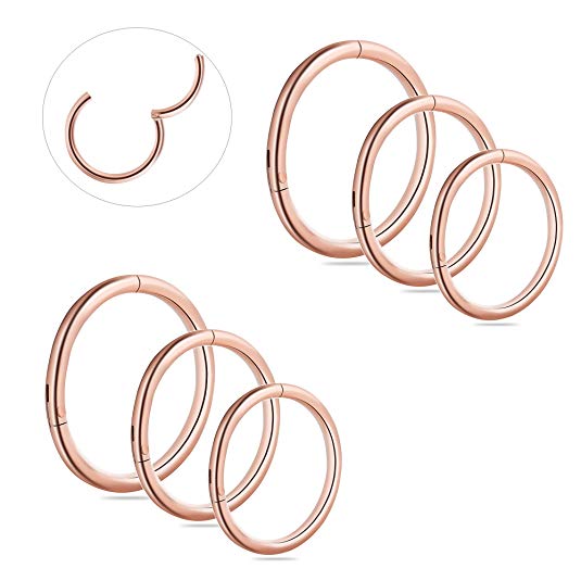 Valloey Nose Ring Hoop,18G/16G Piercing Jewelry Nose Lips Ear Cartilage Hinged Clicker Segment Helix Tragus Hoops Rings