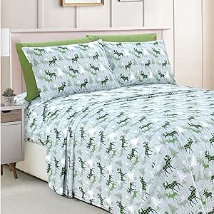 Elegant Comfort Luxury Soft Bed Sheets Holiday Pattern 1500 Premium Hotel Quality Microfiber - Softness Wrinkle and Fade Resistant (6-Piece) Bedding Set, Full, Plaid Moose Green