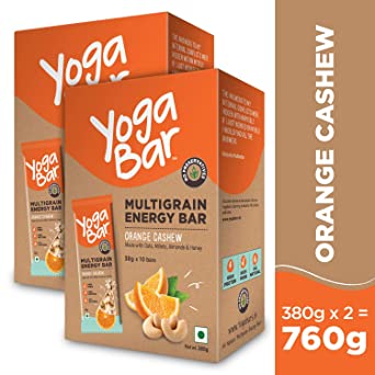 Yogabar Multigrain Energy Bars - 380gm (Cashew Orange, 38gm x 10 Bars) (Pack of 2)