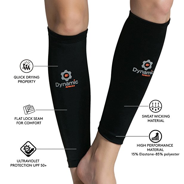Compression Calf Sleeves w/ UV Protection - Great for Shin Splints, Recovery, Running, Jogging, CrossFit, Walking, Gym, and Athletes