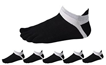 Men Cotton Low Cut Athletic Toe Socks 5 Finger No Show Mesh Wicking 6 Pack