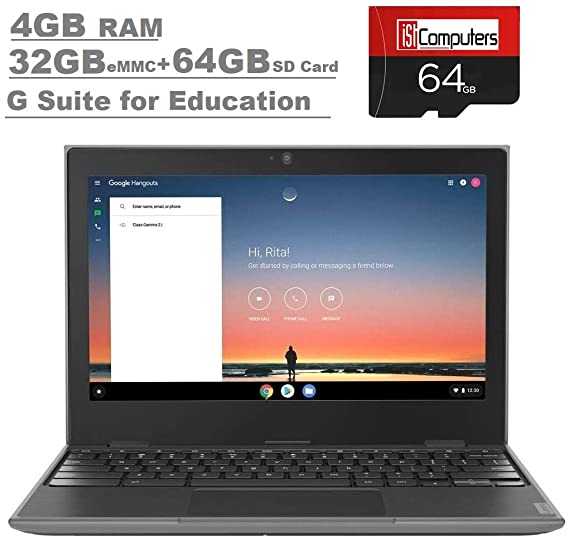 2020 Lenovo 100e 2nd Gen 11.6" Anti-Glare HD Business, Student Chromebook Laptop, Quad-Core MT8173C CPU, 4GB RAM, 32GB eMMC 64GB IST SD Card,Type C, WiFi AC, Webcam, Chrome OS