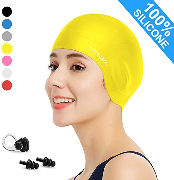 arteesol Swimming Caps - Silicone Swim Cap Swimming Hats Anti-Slip Waterproof Bathing Cap for Long Hair Women and Men