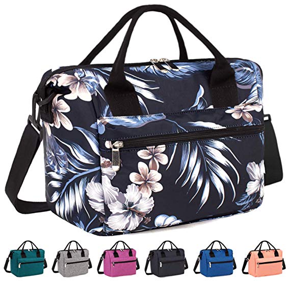 Insulated Lunch Bag Box with Adjustable Shoulder Strap, Water Resistant Leakproof Cooler Bag Lunch Container for Women/Men/Kids/Work/School/Picnic(Black Flower)