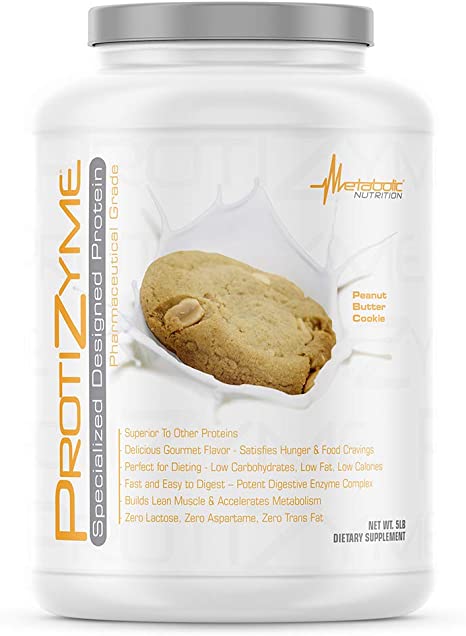 Metabolic Nutrition, Protizyme, 100% Whey Protein Powder, High Protein, Low Carb, Low Fat Whey Protein, Digestive Enzymes, 24 Essential Vitamins and Minerals, Peanut Butter Cookie, 5 Pound (ser)