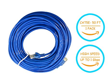 50 Feet CAT5E Patch Cable - RJ45 Cable Blue - By Twilight (Blue 50 FT)