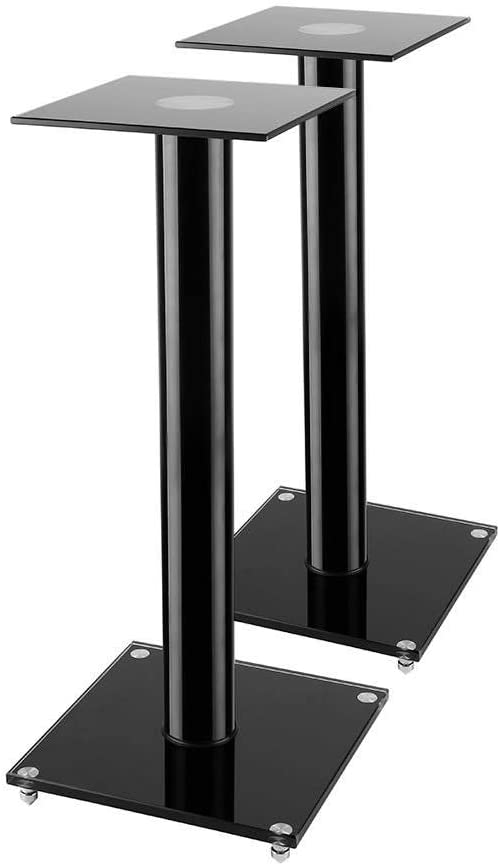 Monoprice Glass Speaker Stand - 23 Inch - Black (Pair) with Cable Management, Supports up to 22 Pounds (10kg), Sturdy and Durable (139499)