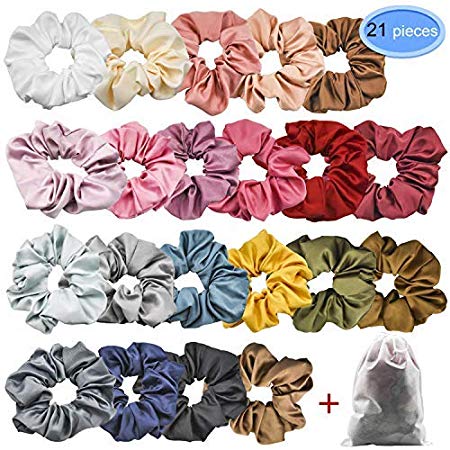 EAONE 21 Colors Hair Scrunchies Satin Elastic Ties Hair Bands Scrunchy Vintage Ponytail Holder Headbands for Women Girls, 21 Pieces