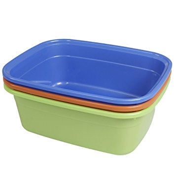 Nicesh 14 Quart Plastic Non-Slip Dish Basin Pan, 3-Pack