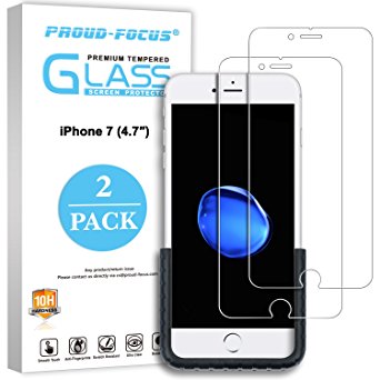 iPhone 7 Screen Protector, [2 Pack] Proud Focus iPhone 7 Tempered Glass Screen Protectors [HD Clear] Bubble Free Screen Protector Glass for Apple iPhone7 with Easy Installation Tool, 10H Hardness