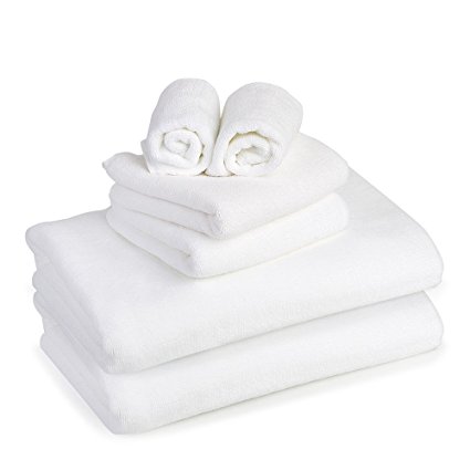 Hotel & Spa Bath Towel Set - Turkish Cotton 6 Piece Towel Bundle | 2 Bath Towels - 28 x 59 Inch | 2 Hand Towels - 14 x 30 Inch | 2 washcloths - 12 x 12 Inch (White)