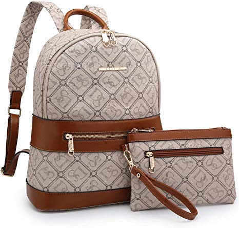 Dasein Womens Backpack Purse Casual Travel School Daypack with Matching Wristlet 2Pcs Set