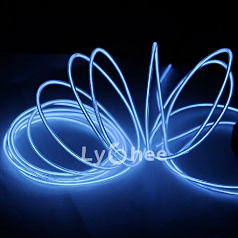 Lychee Neon Glowing Strobing Electroluminescent Light El Wire w/ Battery Pack for Parties, Halloween Decoration (White, 15ft)
