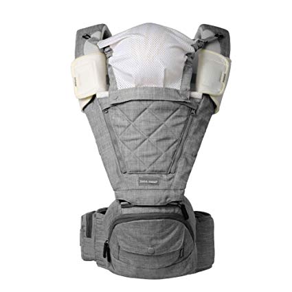 Bebamour Ergonomic Baby Carrier Hip Seat All Seasons Baby Sling Backpack, Comfortable and Durable, Multi-Position for Infant & Toddler (Light Grey)