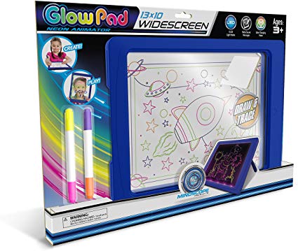 Mindscope Light Up Glow Pad Widescreen Writing Board Blue with Dry Erase Markers