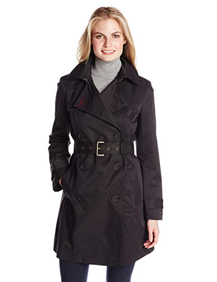 Tommy Hilfiger Women's Double-Breasted Trench Coat with Striped Belt