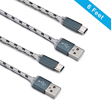Type C Cable, G-Cord 6 Feet (2M) USB C to USB A Nylon Braided Sync and Charging Cable for New Macbook, ChromeBook Pixel and More - 2 Pack