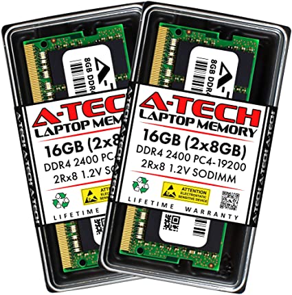 A-Tech 16GB (2x8GB) DDR4 2400MHz SODIMM PC4-19200 2Rx8 Dual Rank 260-Pin CL17 1.2V Non-ECC Unbuffered Notebook Laptop RAM Memory Upgrade Kit