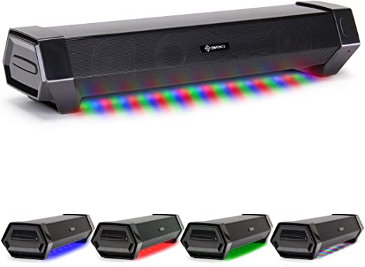ENHANCE Attack Gaming Speaker Soundbar - Under Monitor PC Sound Bar LED Speaker with 40W Peak Audio Power, 3 LED Color Modes   3 RGB Dynamic Light Effects, Dual Inputs for Gaming PC and Phone AUX