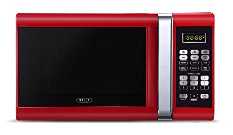 Bella 900-Watt Microwave Oven, 0.9 Cubic Feet, Red with Chrome