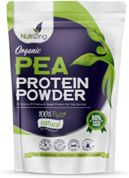 Organic & Vegan Pea Protein Powder by NutriZing. Pure, Natural & Unflavoured - from Canadian Peas. Best Soy & Gluten Free Alternative to Build Muscle. Large 1kg Pouch with More Than 30 Servings.