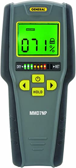 General Tools MMD7NP Pinless, Non-Invasive, Non-Marring, Digital Moisture Meter, Water Leak Detector, Moisture Testerup To ¾" (19mm) Deep, Backlit LCD Screen, Visual/Audible Alarms