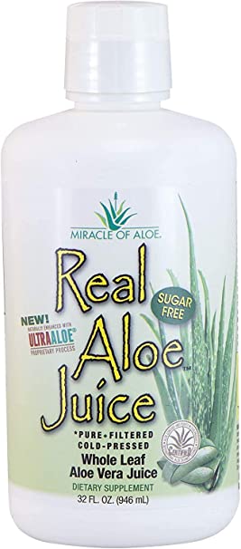 Real Aloe Whole-Leaf Pure Aloe Vera Juice | 1 Quart | Cold-Pressed | Purified | Filtered | Not from Concentrate | Certified for Content and Purity by The International Aloe Science Council (1 Quart)