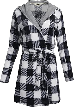 Lucky Brand Womens Bathrobe Fleece Shawl Collar Belted Robe With Hood