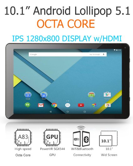 10.1" Android OCTA CORE Lollipop 5.1 Tablet PC with 16GB, IPS 1280x800 Display, HDMI, Dual Cameras, microSD Card-American Pumpkins
