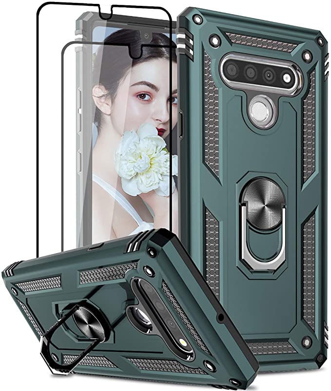 LeYi Compatible for LG Stylo 6 Phone Case with [2 Pack] Tempered Glass Screen Protector, [Military-Grade] Armor Protective Case with Magnetic Ring Kickstand for LG Stylo 6, Midnight Green