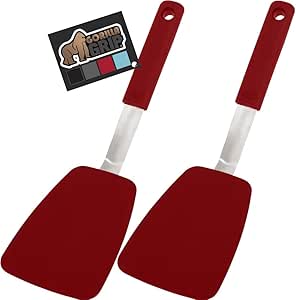 Gorilla Grip Nonstick Heat Resistant BPA-Free Silicone Spatula, Non Scratch Flexible Head for Pans, Slip Resistant Soft Rubber Handle, Stainless Steel Kitchen Spatulas, 2 Pack, 11.6 Inch, Red