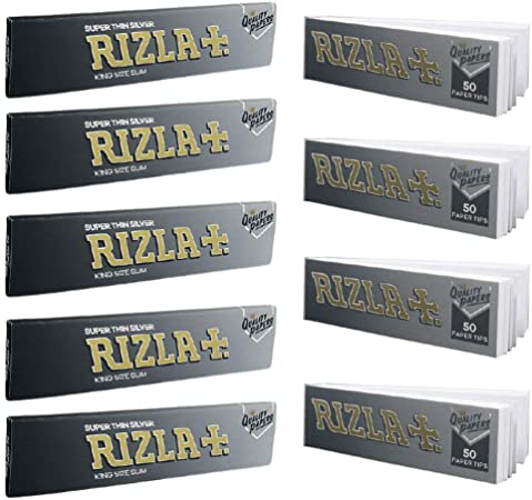 RIZLA 5 Booklets of Rizla Silver King Size Slim Papers with 4 Booklets of Rizla Silver Tips Roaches