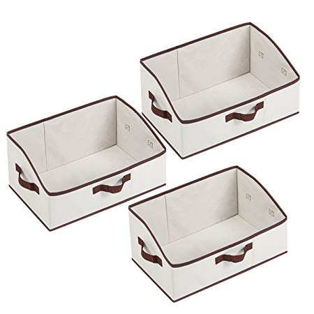 MaidMAX Foldable Storage Bins Trapezoid Storage Baskets with Handles for Shelves, Closets, Home and Office, Beige, Set of 3