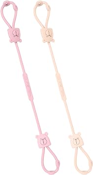 Vicloon Silicone Toy Clip, 2Pcs Toy Safety Straps, Food Grade Silicone Pacifier Clips Sippy Cup Strap, Adjustable Stroller Pacifier Strap Hanging Toys, Baby Toy Anti Drop Chain(Bear-Pink/Apricot