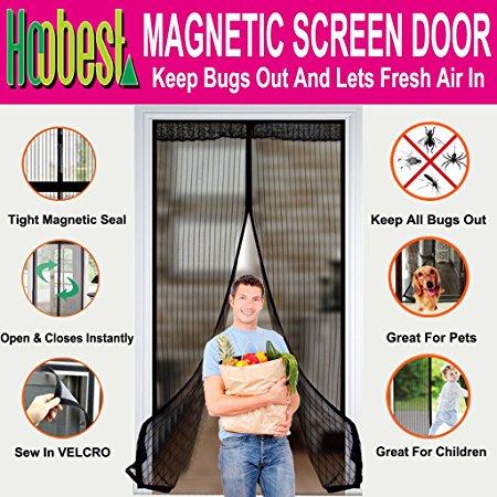 Hoobest Magnetic Screen Door with Heavy Duty Mesh Curtain and Full Frame Velcro Fits Door Size Up to 36”x82” Max.