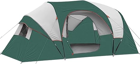 HIKERGARDEN 10 Person Camping Tent - Portable Easy Set Up Family Tent for Camp, Windproof Fabric Cabin Tent Outdoor for Hiking, Backpacking, Traveling (Dark Green)