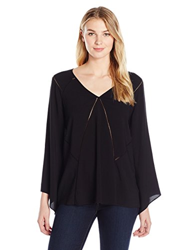 James & Erin Women's Bell-Sleeve V-Neck Top With Stitch Detail