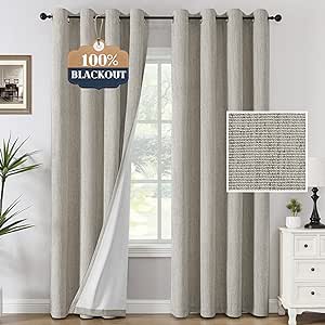 H.VERSAILTEX 100% Blackout Curtains Linen Textured Chenille Curtains Full Light Blocking Thermal Insulated Curtain Panels 84 Inches Long Energy Saving with White Liner, 2 Panels, Heather Stone