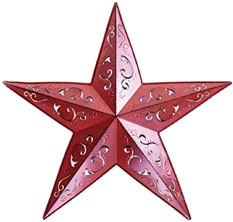 Grila RED LACY Metal BARN Star 24" - Rustic Cut Out Style Country Indoor Outdoor Christmas Home Decor. Interior Exterior Lacey Metal Stars Decorations Look Great Hanging on House Walls Fence Porch
