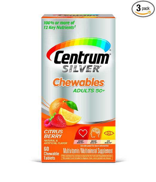 Centrum Silver MultivitaminMultimineral Supplement Chewable Tablets for Adults 50 Citrus Berry 60 Count Bottles Pack of 3