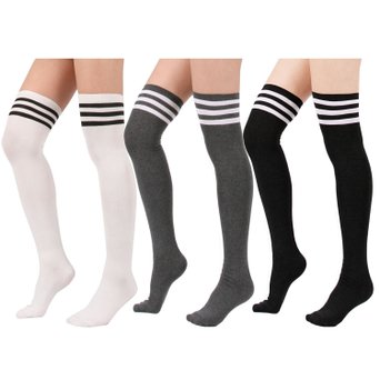 Zando Women 3 Stripe Tube Dresses Over the Knee Tights High Stockings Sock