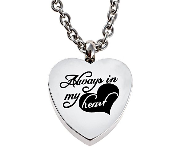 Always in My Heart Urn Necklace Pendant With Funnel Kit Cremation Ashes (Heart Pendant)