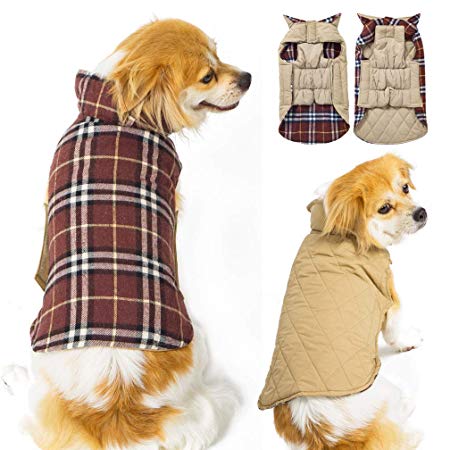 Dog Jacket Dog Coats Waterproof Windproof Warm Reversible British Style Plaid Dog Vest Jacket for Winter Outdoor Small Medium Large Dogs