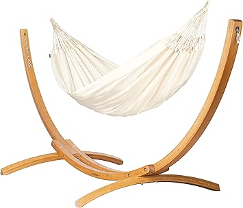 LA SIESTA® - Large Double Brisa Classic Hammock & Elipso Stand - Larch Wood Hammock Stand - Weather & Tear Resistant - Backyard Outdoor Hammock with Stand - 2-Person, Max 355 Lbs, Vanilla