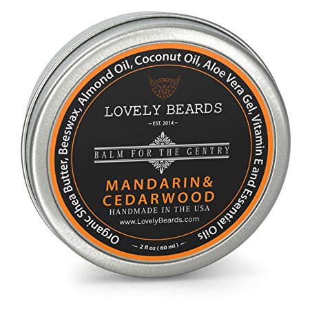 Lovely Beards Natural Beard Balm Leave-In Conditioner & Softener, Handmade In The USA, On Social Media, Best for Groomed Beard Growth, Mustache & Face, Mandarin & Cedarwood Scent