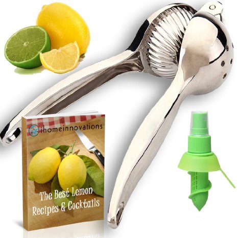 SAVE NOW - Large Stainless Lemon Squeezer & Lime Press Mister Combo - Heavy Duty Steel Manual Citrus Juicer Tool With Large Bowl And FREE Recipe & Cocktail E-Book Included By iHomeInnovations
